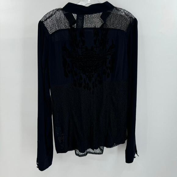 Harley Davidson Mixed Media Lace Velvet Button Top Sz M Black Rhinestone Tunic - Picture 3 of 6